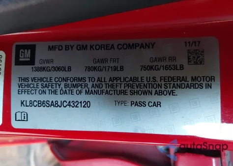 2018 Chevrolet Spark Ls Cvt из США, поврежденный, VIN KL8CB6SA8JC432120